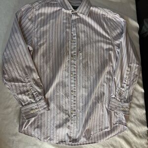 Perry Ellis Striped Men's button down dress Shirt pastel colors size Large